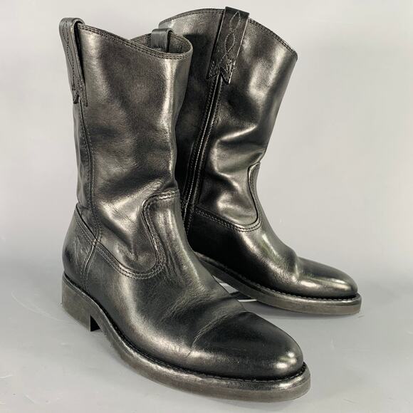 GOLDEN GOOSE Size 7 Black Leather Pull On Cowboy Boots - Picture 1 of 8